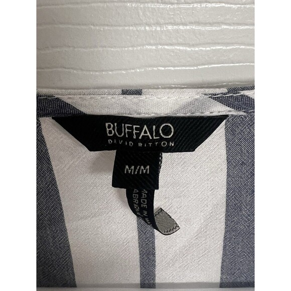 Buffalo David Bitton Top Medium Blue White Stripe Tie Front Button Shirt - Picture 4 of 6